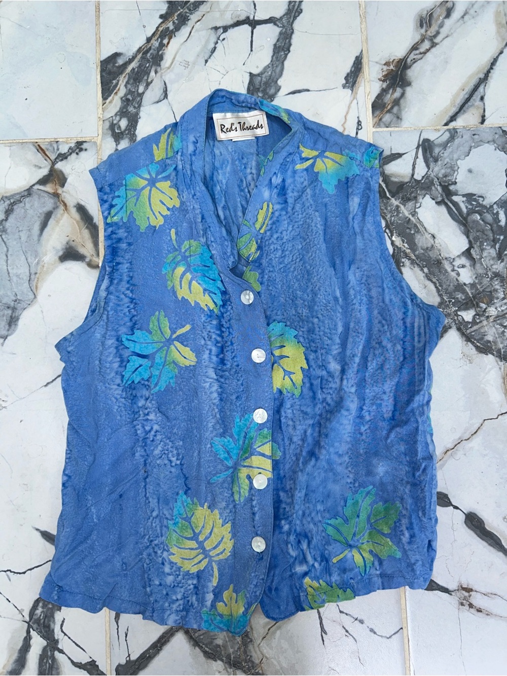 Women's Blue Sleeveless Summer Tank Button-Front Blouse by Reds Threads
